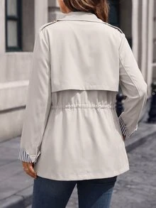 EMERY ROSE Women's Plus Size Long Sleeve Trench Coat 2026 New Style Patchwork Striped Shirt Collar Faux Pockets Button Casual Vacation Business Daily Wear - Multicolor - View 2