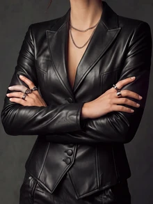 Trelyra Women's Solid Black PU Slim Fit Jacket - Black - View 5