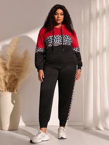 BrightlyHer Plus Size Colorblock Side Stripe Drawstring Pocket Hooded Long Sleeve Two Pieces Set Fall Winter 2026 - Multicolor - View 7