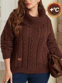 EMERY ROSE Plus Size Solid Color Pocket Long Sleeve Overcoat Casual Outerwear Fall Winter 2026 - Coffee Brown - View 2