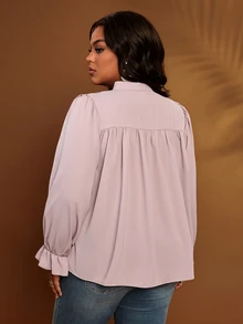 BrightlyHer Plus Size Women's Lace Patchwork Casual Versatile Everyday Blouse - Pink - View 2