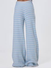 MUSERA 條紋抽繩寬鬆寬腿毛絨長褲 秋冬酷女孩返校假期風 - 彩色 - 查看 5