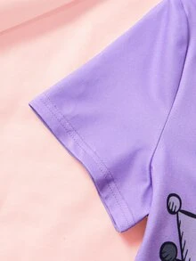 HELLO KITTY AND FRIENDS | SHEIN Bộ đồ mặc nhà bé gái tuổi teen gồm áo tay ngắn in chữ và quần short - Màu tím - Xem 5