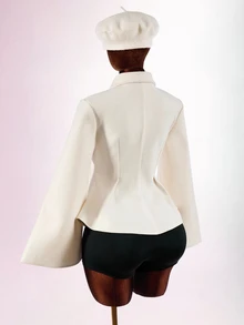 Amplova Mantel Kantor Wanita Warna Polos Elegan Serbaguna untuk Pakaian Sehari-hari, Warna Putih Gading, Cocok untuk Musim Gugur - Aprikot - View 9
