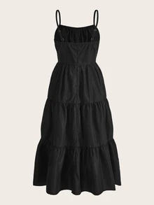 ROMWE Women's Extra Long Black Pure Cotton Versatile Casual Retro Dress - Black - View 2