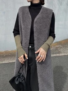 FRIFUL Women's Solid Color Casual Versatile Daily Overcoat - Grey - View 4