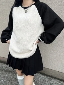 FRIFUL Women's Back Embroidery Contrast Color Long Sleeve Sweatshirt For Vacation And Travel Fall - Black and White - View 6
