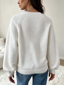 SHEIN Women's Knitted Pullover Top With Butterfly Embroidery - White - View 3