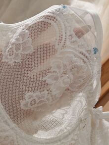 Crystal Vow Lace Patchwork Solid Color Underwire Push-Up Semi-Sheer Unlined Women's Bra - White - View 4