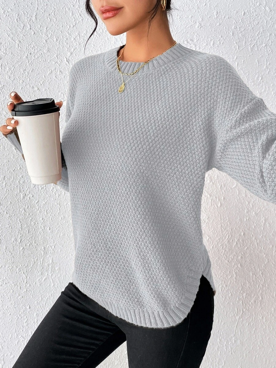 SHEIN Raffinéa 秋冬休閒百搭純色套頭毛衣 - 淺灰色 - 查看 1