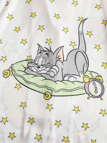 TOM & JERRY X SHEIN Women's Cartoon Print Short Sleeve Top And Shorts Casual Daily Home Pajama Set - White - View 6