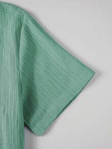 MENRIVO Men's Summer Casual Solid Color Short Sleeve Shirt - Mint Green - View 4