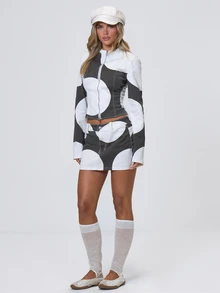 MUSERA Chaqueta de Mezclilla Corta con Cuello Falso y Lunares con Cremallera Otoño Invierno Coolgirl Regreso a la Escuela Vacaciones Fudge - Multicolor - Ver 2