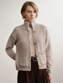 Briarwyn Autumn/Winter Casual Versatile Solid Color Cardigan - Apricot - View 2