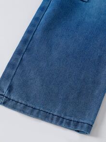 SHEIN 女童街頭風甜酷寬腿大口袋工裝牛仔褲 - 中等水洗藍 - 查看 4