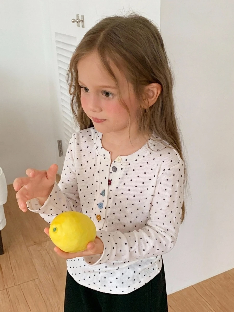 Dazy Kids (فتاة صغيرة) تي شيرت بياقة بولو بأكمام قصيرة وتصميم مجوف منسوج - أبيض - مشاهدة 1