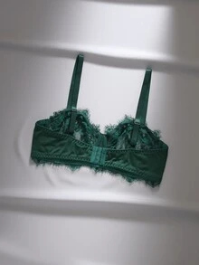 EmpressEnvy 精緻法式蕾絲性感優雅大尺碼鋼圈內衣與無鋼圈內衣 - 墨綠色 - 查看 2