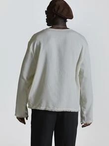 Musero Lose Fit Round Neck Off Centered Button Henley Top Autum Winter Essentials - Apricot - View 5