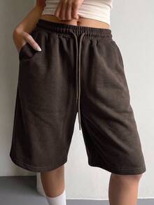 DAZY Women's Casual Versatile Elastic Drawstring Shorts - Brown - View 5