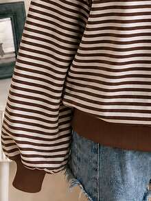 Lalippa Plus Size Women's Striped V-Neck Drop Shoulder Long Sleeve Casual Sweatshirt - Multicolor - View 3