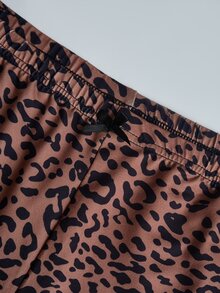 INAWLY Solva Plus Size Women's Contrast Lace Leopard Print Bandeau Top And Shorts Fashion 2 Pieces Set - Brown - View 5