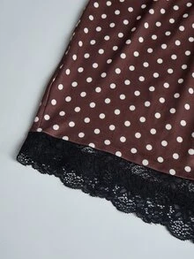 INAWLY Solva 大尺碼女款波點蕾絲飾邊抹胸上衣與短褲休閒日常兩件套 - 咖啡棕 - 查看 4