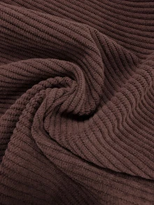 GlowEve Corduroy Small Round Neck Slit Pearl Bow Decor Exquisite Autumn/Winter Women's Short Dress - Coffee Brown - View 5