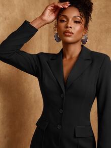 SHEIN Lunessa Jumpsuit Blazer Hitam Modis untuk Komuter - Hitam - View 3