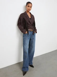 Maija Short Jacket With Fringe, Urban Style, Autumn/Winter - Brown - View 3