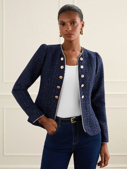 Lilora Women's Premium Elegant Commuter Metal Button Jacket, Suitable For Daily Casual Outings, Gatherings, Dates, Parties, Leisure, Trips, Holidays, Autumn, Winter