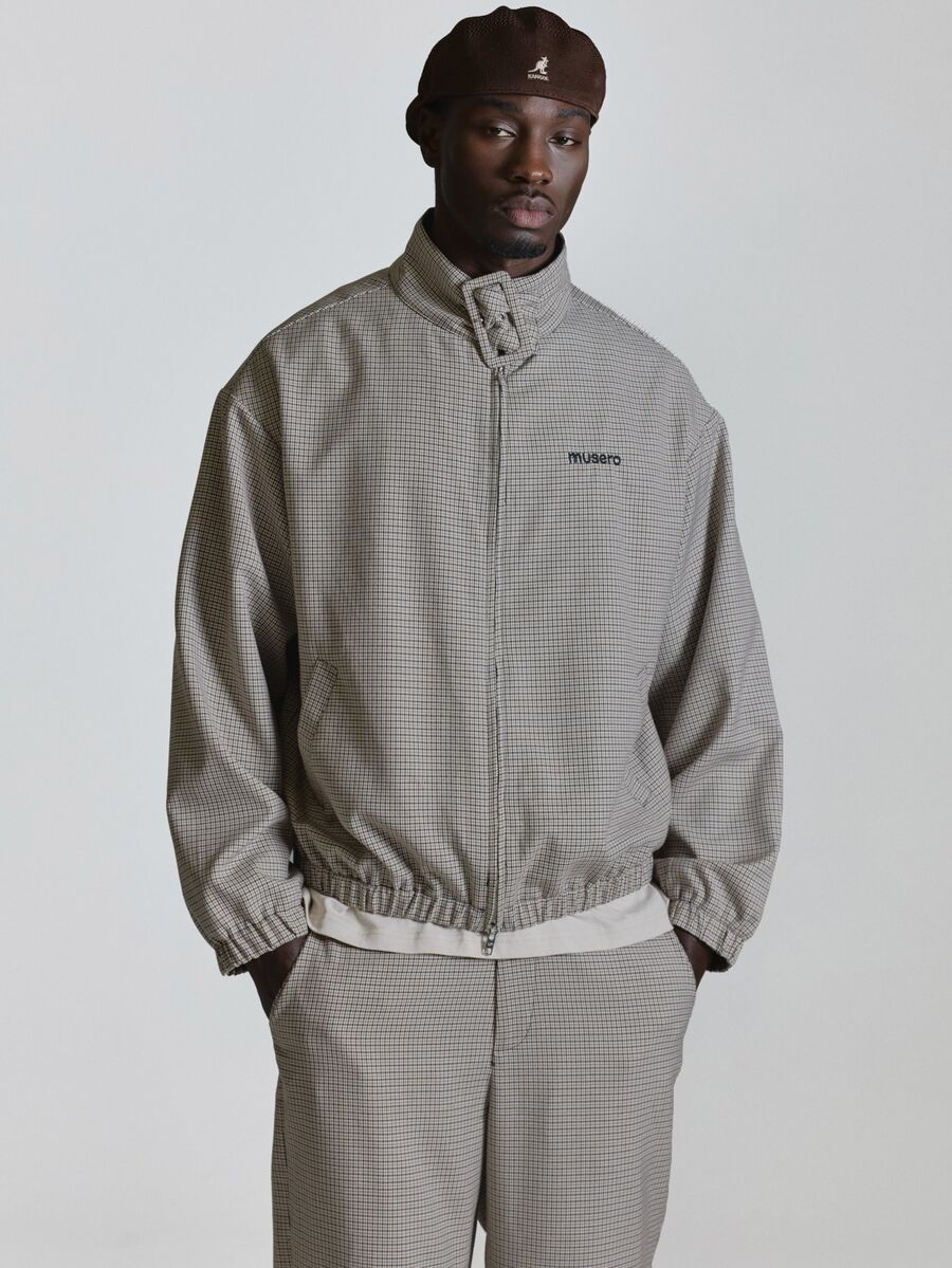 Check Belted Funnel Neck Track Jacket "Musero" Embroidery Deatail On Chest Co Ord Jacket Only Autum Winter Essentials - Multicolor - View 1