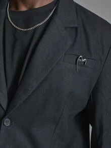 Musero Boxy Fit Pinstripe Blazer Metal Chest Welt Pocket Co Ord Blazer Only Autum Winter Essentials - Blue - View 6