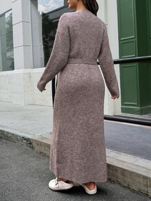 Lyckli Gaun Rajut Elegan untuk Ibu Hamil dengan Leher Bulat, Lengan Panjang, dan Ikat Pinggang. - Khaki - View 4