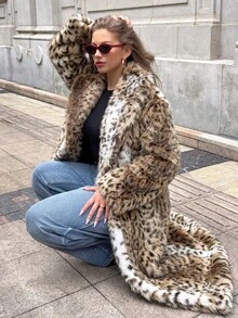 Muchica Plus-Size Retro Street-Style Leopard Print Mid-Length Faux Fur Coat For Autumn And Winter. - Multicolor - View 6