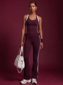Zivah Women's Striped Colorblock Tank Top And Long Pants Sports Set - Multicolor - View 10
