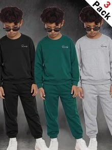 SHEIN 6件組 青少年男孩可愛秋冬休閒百搭純色字母圖案長袖衛衣 - 彩色 - 查看 5