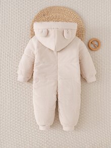 Cozy Pixies 嬰兒男童女童秋冬休閒百搭立體耳連帽長袖連身衣 - 杏色 - 查看 6