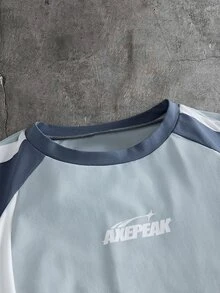 AXEPEAK Camiseta de manga larga con bloques de color y patchwork para hombre talla grande - Azul - Ver 3
