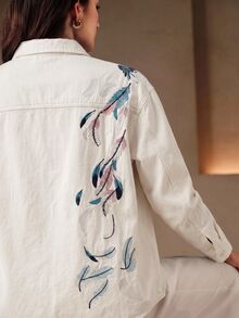 Anewsta Women's New Fashion Heavy Embroidery Luxurious Blue Blouse Jeans - White - View 2