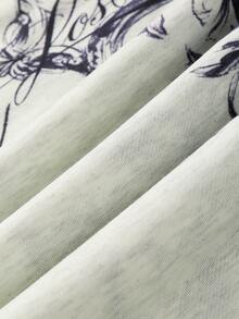 ROMWE MEN Men's Vintage Cross & Calligraphy Print Double Waistband Colorblock Long Pants - Grey - View 7
