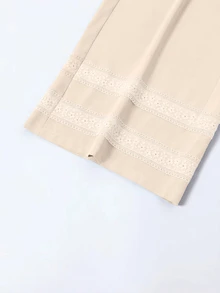 Lacomfia 女款優雅簡約百搭時尚蕾絲袖口夏季大尺碼兩件套 - 杏色 - 查看 6