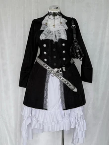 Sunspun Plus Size Women's Contrast Lace Long Sleeve Double Button Napoleon Jacket Halloween - Black - View 3