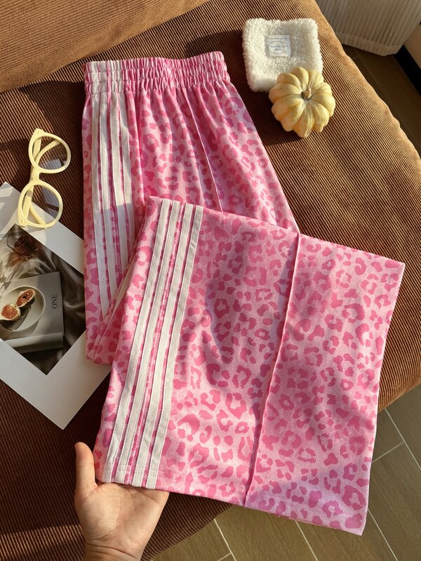 Comfortcana Plus Size Leopard Print Striped Colorblock Pocket Pants