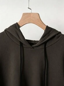 SHEIN Raffinéa 休閒復古女款棉質抽繩寬鬆短袖衛衣 春夏秋冬女款休閒出遊衛衣 女款畢業衛衣 女款通勤穿搭衛衣 棉質單面磨毛雪花洗水女款度假穿搭衛衣 - 咖啡棕 - 查看 5