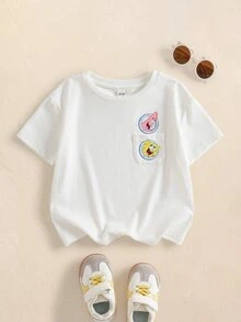 SpongeBob SquarePants | SHEIN Young Boy Cartoon Print Casual Daily Short Sleeve T-Shirt - White - View 1