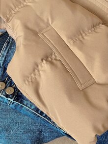 Muvela Women's Solid Color Zipper Front Casual Vest Winter Outerwear - Apricot - View 4