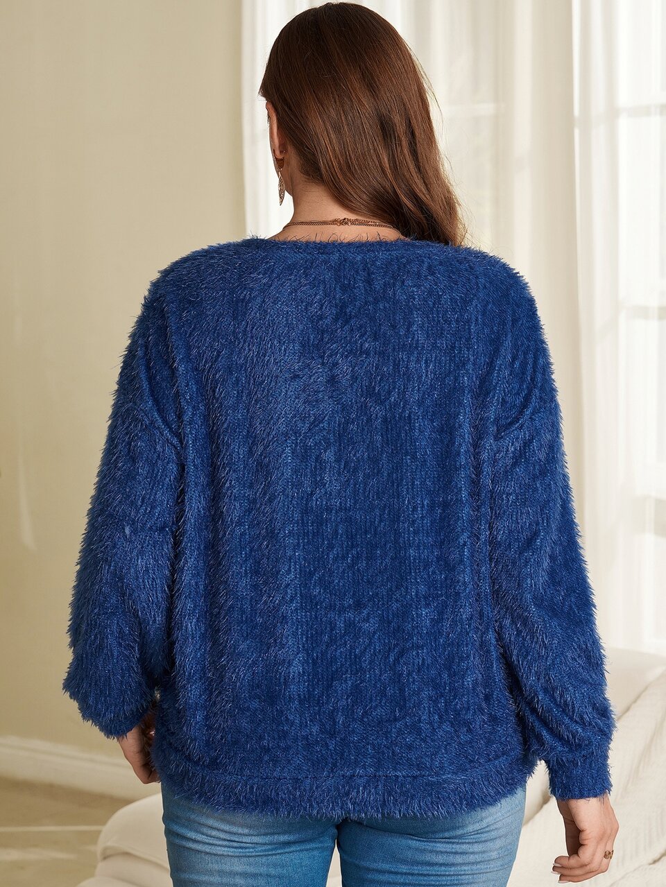 Plus Size Women's Solid Color Crew Neck Long Sleeve Casual Sweatshirt