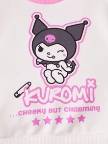 HELLO KITTY AND FRIENDS | SHEIN Set Kasual Bayi Perempuan: Kaos Lengan Panjang dan Celana Panjang Motif Huruf - Putih - View 4