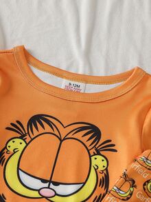 GARFIELD | SHEIN 男嬰時尚可愛聯名圖案印花修身布料長袖上衣與長褲居家休閒套裝 - 黃色 - 查看 6