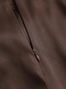 Sweetra Women's Asymmetrical Patchwork Metal Buckle Wide Leg Trousers, Casual Daily Wear, Elegant Commute Style - Brown - View 3